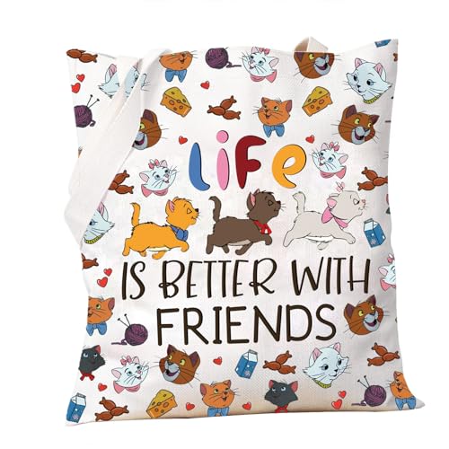 PXTIDY Marie Cats Bestie Tote Bag Marie Cats Friends Gift Life Is Better With Friends Handtasche Marie Damen Katzenliebhaber Geschenk, Beige, Medium von PXTIDY