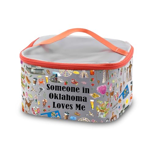 PXTIDY Oklahoma Souvenirs Geschenk Oklahoma Fernbeziehungen Geschenk Kosmetikkoffer Organizer Tasche Oklahoma Staatsgeschenk, grau, Kosmetiktasche von PXTIDY