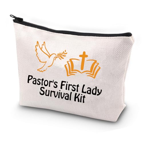 Pastor Frau Geschenk Pastor First Lady Wertschätzung Dankeschön Geschenk Pastor's First Lady Survival Kit Make-up-Tasche, beige, Einheitsgröße von PXTIDY