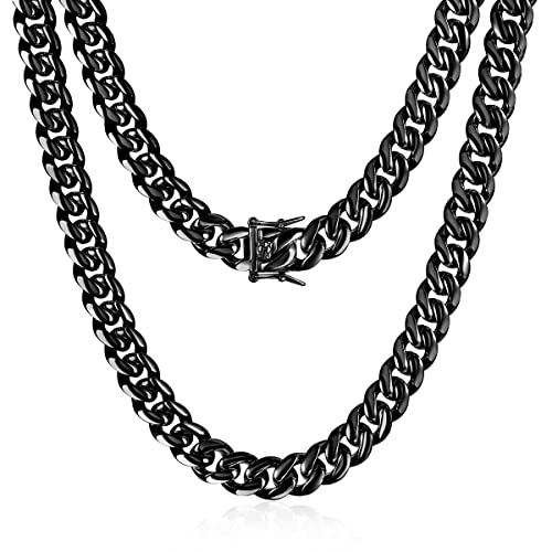 PY BLING Halskette aus 316L Edelstahl, schwarz, Miami, kubanisch, 12 mm, 14 Karat vergoldet, Hip Hop-Schmuck für Damen und Herren, mit Geschenkbox, 50,8 cm, Edelstahl, kein Edelstein PY BLING Halskette aus 316L Edelstahl, schwarz, Miami, kubanisch, 12 mm, 14 Karat vergoldet, Hip Hop-Schmuck für Damen und Herren, mit Geschenkbox, 50,8 cm, Edelstahl, kein Edelstein von PY BLING
