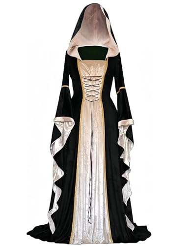PYAEAS Renaissance-Samtkleid für Damen, Halloween, viktorianisches Kapuzenkleid, mittelalterlich, Gothic, Vampir-Kostüm, Cosplay, Schwarz, L PYAEAS Renaissance-Samtkleid für Damen, Halloween, viktorianisches Kapuzenkleid, mittelalterlich, Gothic, Vampir-Kostüm, Cosplay, Schwarz, L von PYAEAS