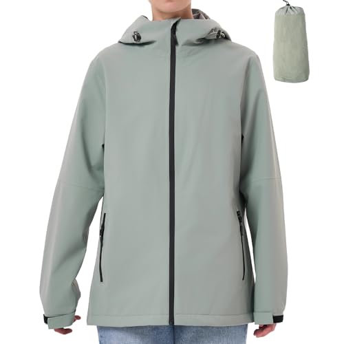 PYALT Regenjacke Damen Wasserdicht Outdoorjacke Atmungsaktiv Regenmantel Mit Kapuze Faltbar Leicht Windbreaker Fahrradjacke Light Green XL von PYALT