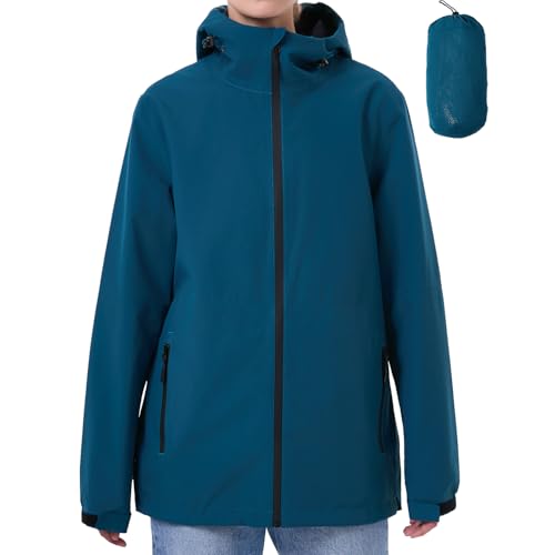 PYALT Regenjacke Damen Wasserdicht Outdoorjacke Atmungsaktiv Regenmantel Mit Kapuze Faltbar Leicht Windbreaker Fahrradjacke Navy Blue S von PYALT