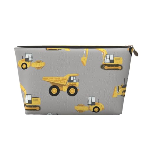 PYCAHENK Kulturbeutel aus bedrucktem Leder mit Bauwagen-Motiv, Reise-Organizer-Tasche mit Reißverschluss, tragbarer Kulturbeutel, gold, Einheitsgröße von PYCAHENK