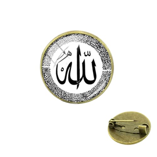 Arabischer Gott Allah Brosche islamische Muslime Antik Bronze Pins Abzeichen Runde Glas Männer Frauen Mode Vintage Schmuck, Edelstein von PYCARO
