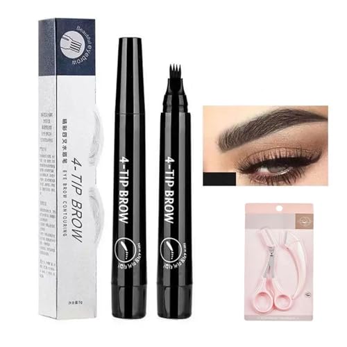Microblading-Augenbrauenstift, 3D-wasserfester Augenbrauenstift mit Applikator mit Mikrogabelspitze, natürliche, feine Härchen wie bei Augenbrauenstiften, mit Augenbrauenformungsset(Black) von PYCJNFC