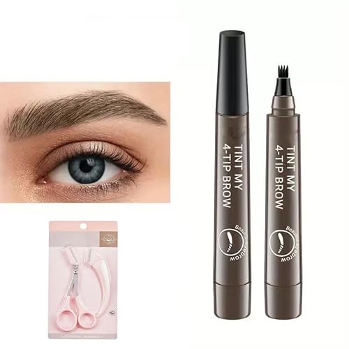 Microblading-Augenbrauenstift, 3D-wasserfester Augenbrauenstift mit Applikator mit Mikrogabelspitze, natürliche, feine Härchen wie bei Augenbrauenstiften, mit Augenbrauenformungsset(Gray Brown) von PYCJNFC