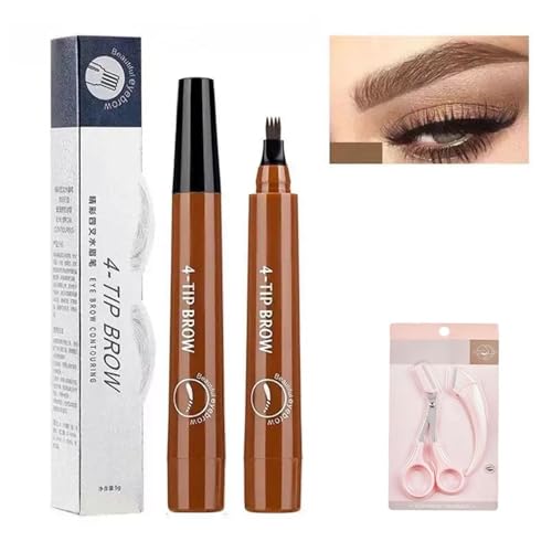 Microblading-Augenbrauenstift, 3D-wasserfester Augenbrauenstift mit Applikator mit Mikrogabelspitze, natürliche, feine Härchen wie bei Augenbrauenstiften, mit Augenbrauenformungsset(Light Brown) von PYCJNFC