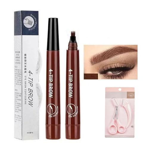Microblading-Augenbrauenstift, 3D-wasserfester Augenbrauenstift mit Applikator mit Mikrogabelspitze, natürliche, feine Härchen wie bei Augenbrauenstiften, mit Augenbrauenformungsset(Red Brown) von PYCJNFC