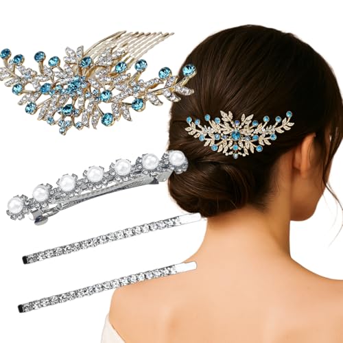 4 Stück Haarschmuck Silber Haarspange Hochzeit Braut-Haarspangen, Haarspange Hochzeit Haarschmuck Braut Haarspangen Silber Strass Haarspangen für Damen Frauen Party Brautjungfern von PYEUIFT