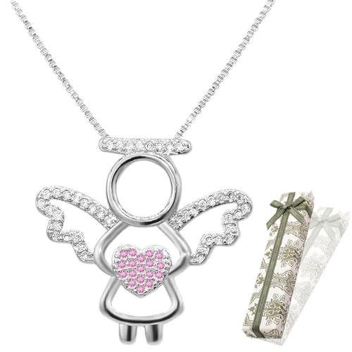 Kommunion Geschenke für Mädchen mit Geschenkbox Schutzengel Halskette Geschenke zur Kommunion Erstkommunion Geschenke Mädchen Halskette (Silber) von PYEUIFT