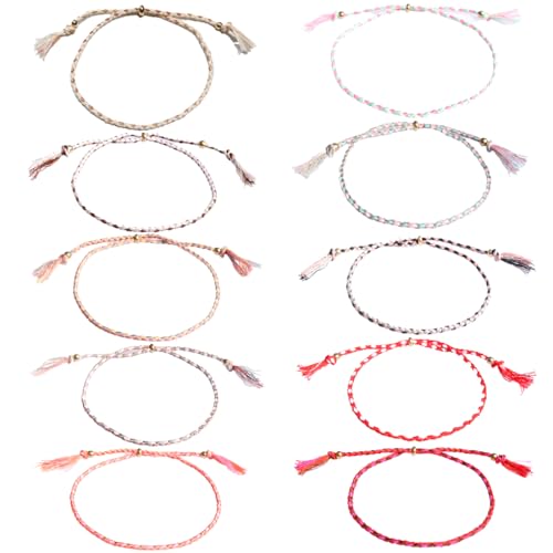 PYEUIFT 10 Stück Fußkettchen Geflochten, Boho Fußkettchen, Damen Mädchen Verstellbares Boho Fußketten Set, Surfer Fußbänder für Damen & Herren - Handgeflochtene - Ideal für Strand & Festival von PYEUIFT