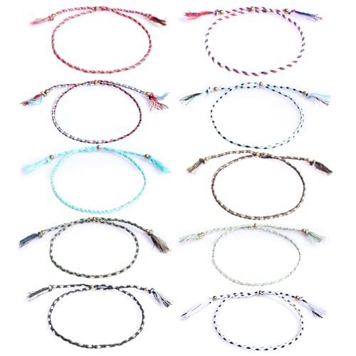 PYEUIFT 10 Stück Fußkettchen Geflochten, Boho Fußkettchen, Damen Mädchen Verstellbares Boho Fußketten Set, Surfer Fußbänder für Damen & Herren - Handgeflochtene - Ideal für Strand & Festival von PYEUIFT