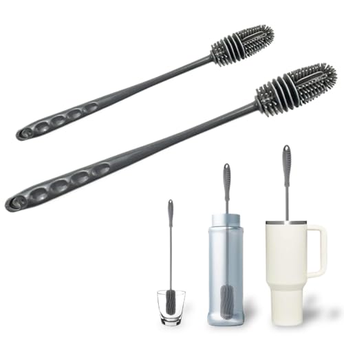 PYEUIFT 2 Stück Flaschenbürste Silikon Spülbürste Bürste Glasbürste Bottle Brush,für Thermoskannen mit schmaler Öffnung Glasflaschen Babyflaschen(Lange 32 * 3CM & kurze Stile 26 * 2.5CM) von PYEUIFT