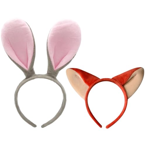 PYEUIFT 2 Stück Hasenohren Haarreif Fuchsohren Haarreif, Ohren Haarreif, Ears Stirnband,Osterhasenohren für Kinder,Erwachsene,Ostern,Cosplay,Carnaval,Haarstyling von PYEUIFT