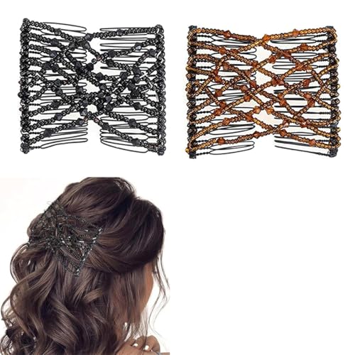 PYEUIFT 2 Stück Magie Elastische Haarspangen, Haarkamm Elastisch Perlen, Dehnbare Haarspange Haarkamm, Elegante Haarkamm-Clips, Magischer Haarkämme Perlen Haarspange Haarkamm für Mädchen Haarschmuck von PYEUIFT