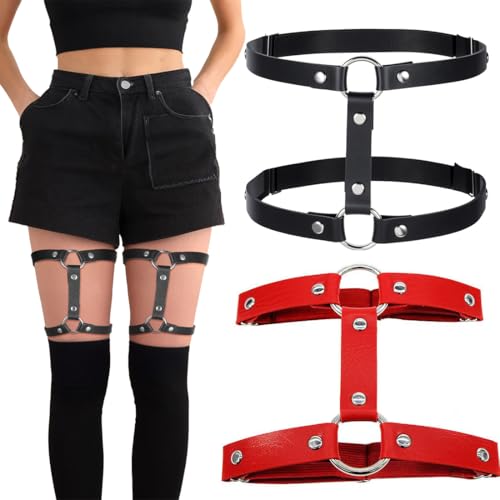 PYEUIFT 2 Stück Strumpfband - Gothic Leder Bein Strumpfband, Oberschenkel Band, Verstellbare Strumpfhalter, Personalisierte und vielseitige Accessoires, Cosplay Partyzubehör, Leg Accessoires von PYEUIFT