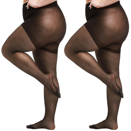 PYEUIFT 2 Stück Strumpfhose GroßE GrößEn, GroßE GrößEn Damen, Damen Strumpfhose Elastisch Semi-Blickdicht Strumpfhosen Plus Größen XL-4XL von PYEUIFT