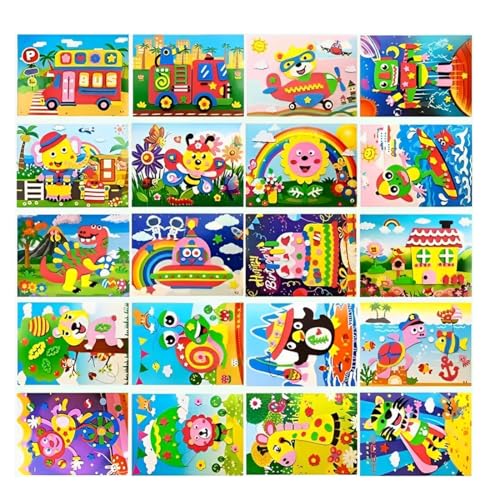 PYEUIFT 20 Stück Mosaik Puzzle, Mosaik Bastelset für Kinder Mosaik Aufkleber Set Mosaik Klebebilder für Mädchen Junge Selbstklebendes Kreativset für Kindergeburtstag Geschenk Party Beschäftigung von PYEUIFT