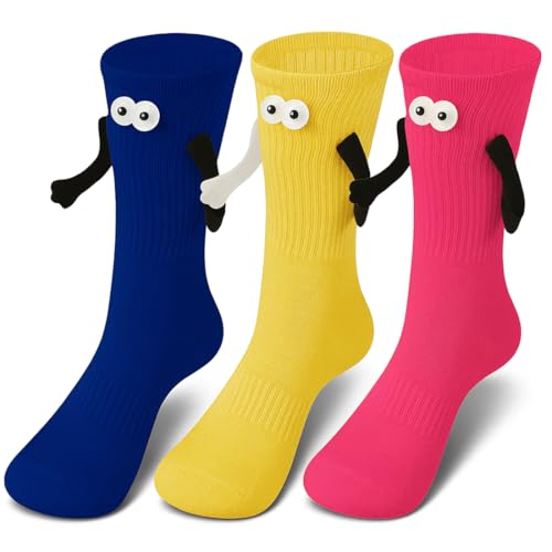 PYEUIFT 3 Stück Lustige Magnetische Socken mit Händen Hand in Hand Socken Freundschaftssocken Magnet Socken Kleine Geschenke für Frauen Männer Freundin Freunde Partner Paare Kinder（6） von PYEUIFT