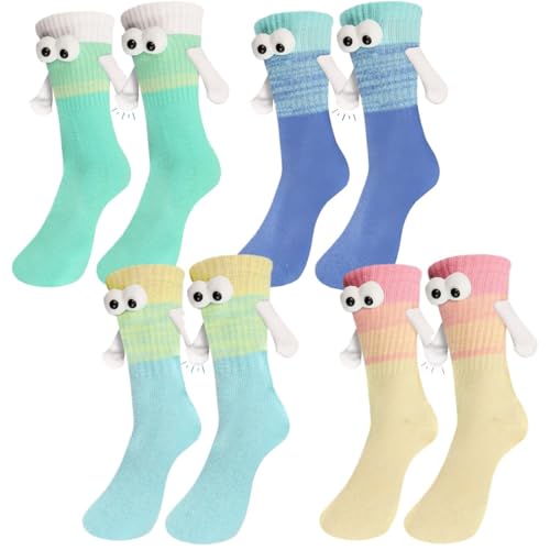 PYEUIFT 4 Paar Magnetische Socken mit Händen Geburtstag Hand in Hand Socken mit Magnetarmen Lustige Alberne Geschenke für Frauen Männer Freundin Freunde Partner Paare Kinder von PYEUIFT