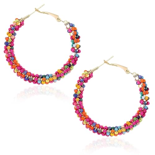 PYEUIFT Bunte Perlen Ohrringe, Frau Modische Perlen Ohrringe Ohrbügel Runder Kreis Ohrringe Bunt Hoop Anhänger Ohrring Hoop Dangle Ohrstecker für Mädchen von PYEUIFT