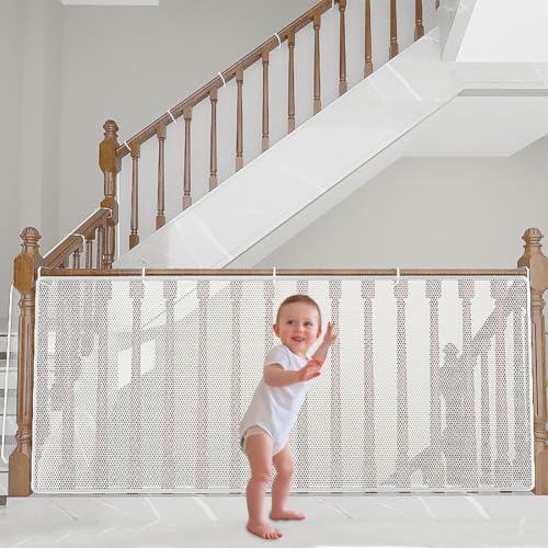 PYEUIFT Kinder Sicherheitsnetz, Treppen Schutznetz, 2 Meter Treppengeländer Sicherheitsnetz, Baby Balkonnetz, Mesh, für Kinder und Haustiere(2 * 0,79 Meter, weiß) von PYEUIFT