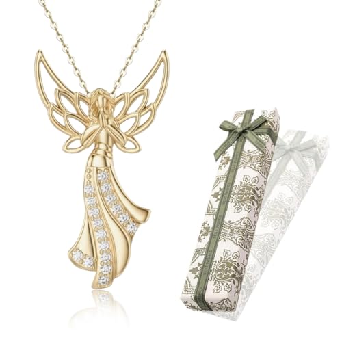 Schutzengel Kette, Firmung Taufe Kette mit Geschenkbox, Taufe Firmung Kommunion Geschenke Mädchen Junge (Gold) von PYEUIFT