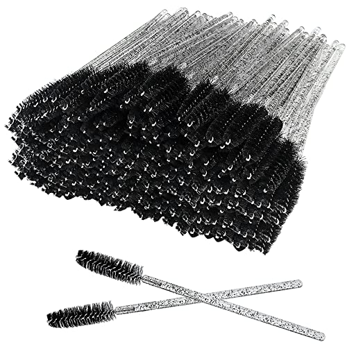 XPP Einweg-Wimpernpinsel, 100 Stück Augenbrauen Spoolie Rizinusöl Pinsel Mascara Zauberstäbe Kosmetik Make-up Werkzeuge (Kristall Schwarz) von PYGHAP