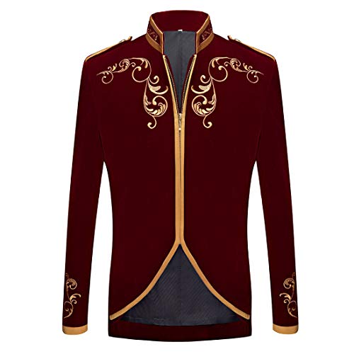 PYJTRL Herren Blazer/Anzugjacke mit goldfarbener Stickerei, Schwarz,Wine red,M von PYJTRL
