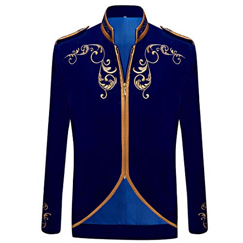 PYJTRL stylische Herren-Jacke im Prinzen-Stil, schwarzer Samt mit Goldstickerei, Blazer, Anzugjacke, blau, XL von PYJTRL