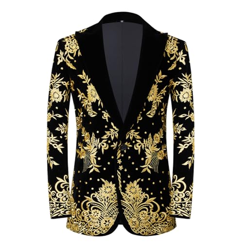 PYJTRL Herren-Blazer Court Prince aus schwarzem Samt mit goldfarbener Stickerei, Champagnerfarben / goldfarben, 3XL von PYJTRL