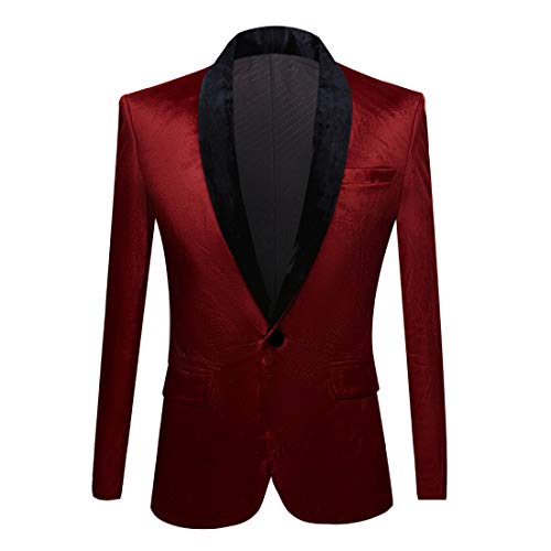 PYJTRL Herren-Blazer aus Samt, schmale Passform (L, Weinrot) von PYJTRL