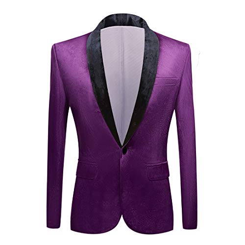 PYJTRL Herren-Blazer aus Samt, schmale Passform (S, Violett) von PYJTRL