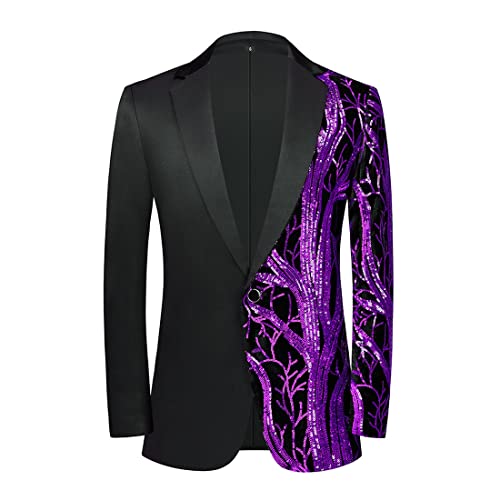 PYJTRL Herren-Blazer aus Samt mit Pailletten, Violett,Purple 02,L von PYJTRL