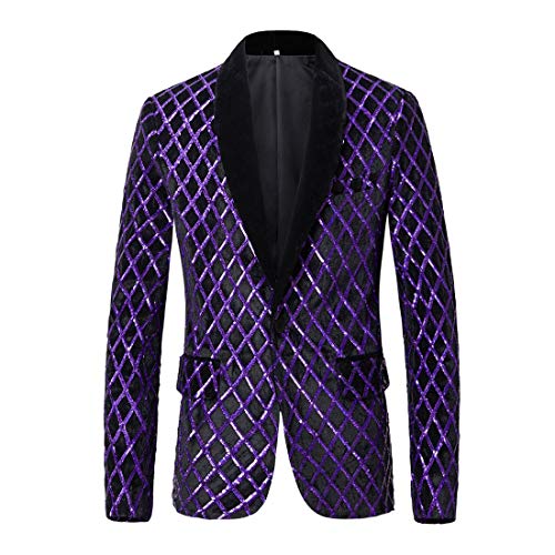 PYJTRL Herren-Blazer aus Samt mit Pailletten, Violett (XXL, Sequins) von PYJTRL