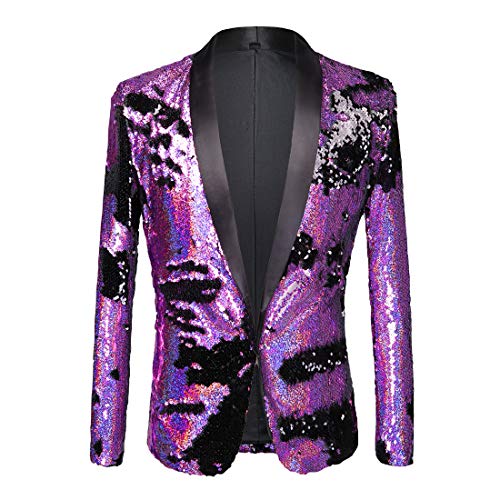 PYJTRL Herren-Blazer mit 2 Farben und glänzenden Pailletten (XL, Lila + Schwarz) von PYJTRL