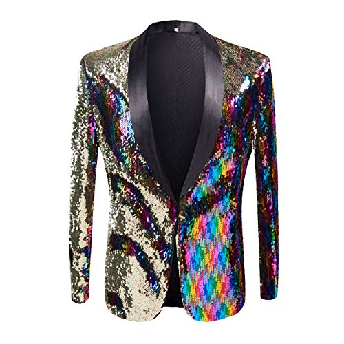 PYJTRL Herren-Blazer mit 2 Farben und glänzenden Pailletten (3XL, Bunt) von PYJTRL