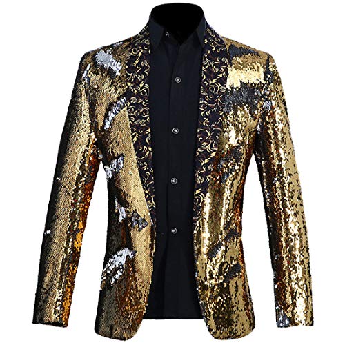 PYJTRL Herren-Blazer mit 2 Farben und glänzenden Pailletten (3XL, Gold + Silber) von PYJTRL