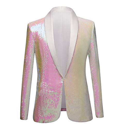 PYJTRL Herren-Blazer mit 2 Farben und glänzenden Pailletten (S, Rose) von PYJTRL