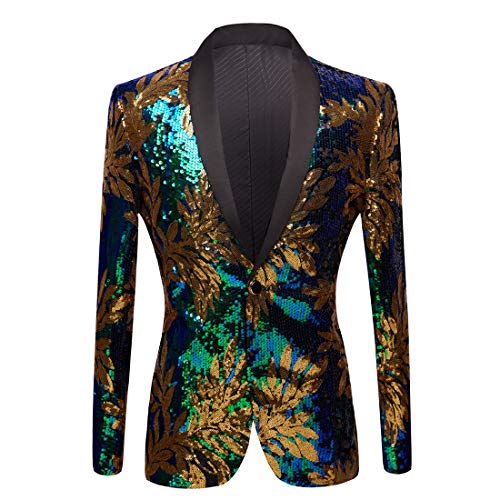 PYJTRL Herren-Blazer mit Pailletten, Grün/Blau/Gold (54, Blau) von PYJTRL