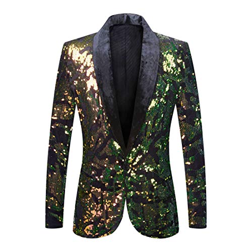 PYJTRL Herrenmode Samt Pailletten Blumenmuster Anzugjacke Blazer (3XL, Samt - Grün) von PYJTRL