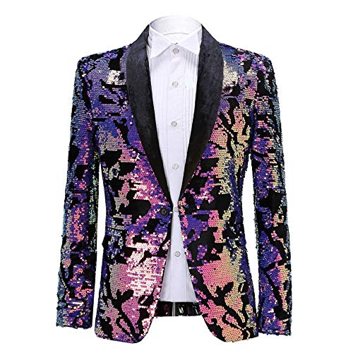 PYJTRL Herrenmode Samt Pailletten Blumenmuster Anzugjacke Blazer (3XL, Samt - Violett) von PYJTRL