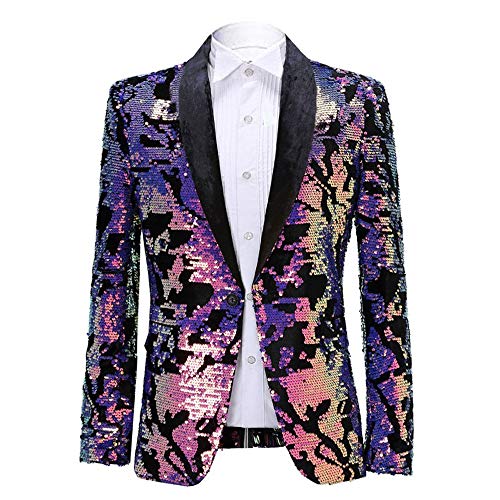 PYJTRL Herrenmode Samt Pailletten Blumenmuster Anzugjacke Blazer (L, Samt - Violett) von PYJTRL