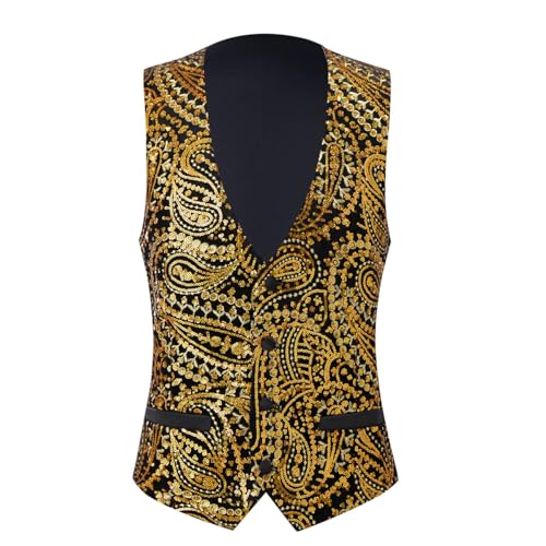 PYJTRL Modische Herren-Weste mit Pailletten, Deep Gold, X-Large von PYJTRL