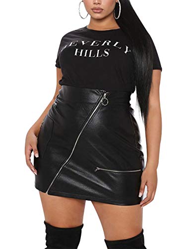 Damen Übergröße Reißverschluss PU Kunstleder Kurz Skinny Rock Hohe Taille Bodycon - Schwarz - XX-Large Damen Übergröße Reißverschluss PU Kunstleder Kurz Skinny Rock Hohe Taille Bodycon - Schwarz - XX-Large von PYL