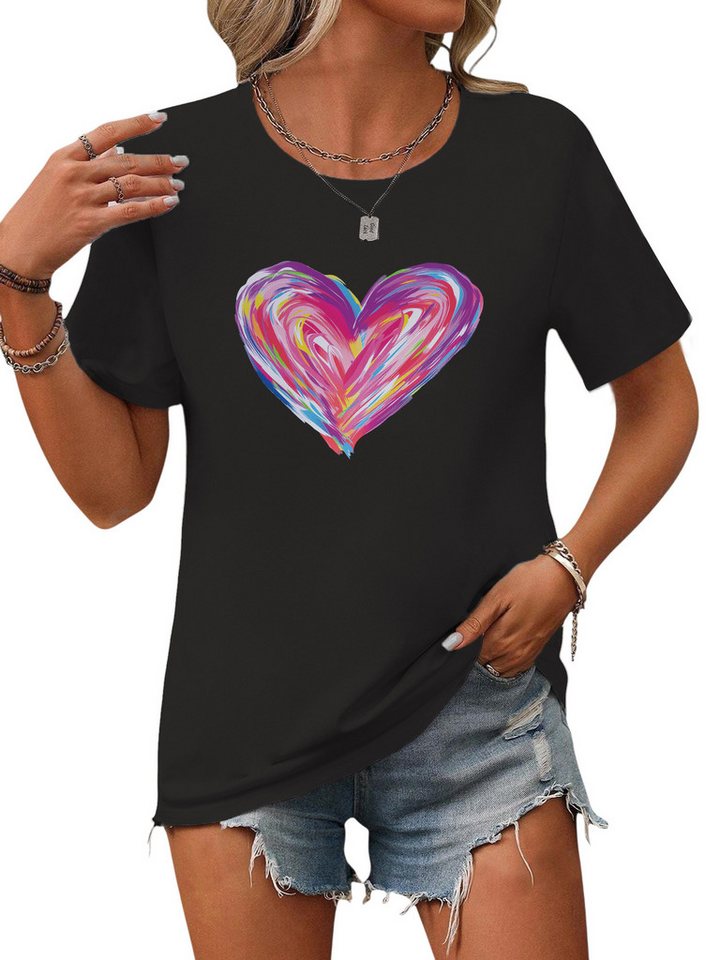 PYL Kurzarmbluse Damen Sommershirt Kurzarm mit Bunte Liebe Ausgefallene Tees Bequem für Freizeit und Büro,Strandurlaub von PYL