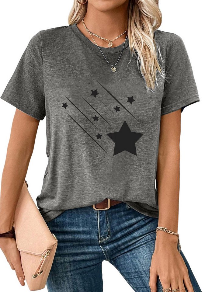 PYL Kurzarmshirt Bequemes Shirt Damen Kurzarm Sommer Basic-Shirt mit Stern Print Bequem für Freizeit und Büro,Strandurlaub PYL Kurzarmshirt Bequemes Shirt Damen Kurzarm Sommer Basic-Shirt mit Stern Print Bequem für Freizeit und Büro,Strandurlaub von PYL