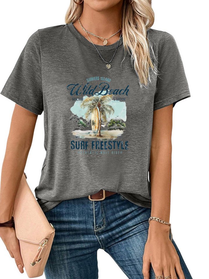 PYL Kurzarmshirt Damen bequemes Sommer Kurzarmbluse Locker Urlaub am Meer Print-Shirt Bequem für Freizeit und Büro,Strandurlaub PYL Kurzarmshirt Damen bequemes Sommer Kurzarmbluse Locker Urlaub am Meer Print-Shirt Bequem für Freizeit und Büro,Strandurlaub von PYL
