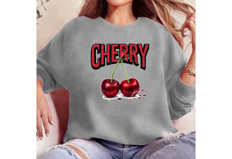 PYL Rundhalspullover Damen Casual Sweatshirts mit Kirsche Druck,Langarm Lose Pullover Top von PYL